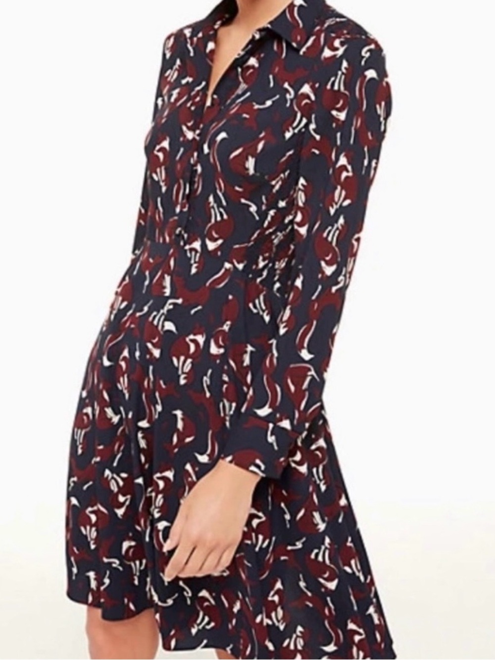 kate spade navy long-sleeve printed shirt dress - Picture 2 of 3